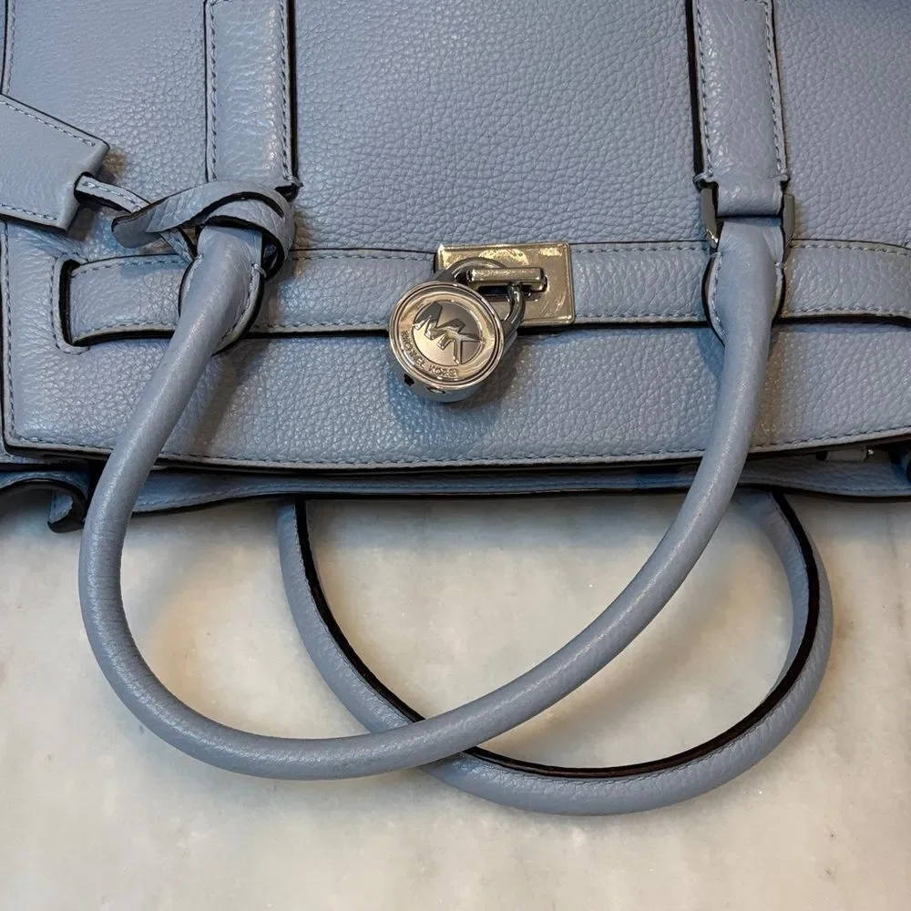 Michael Kors Bag Purse Handbag Leather Hamilton Blue Pebbled Convertible Satchel